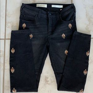 Pilcro Anthropologie Script beaded sequin jeans